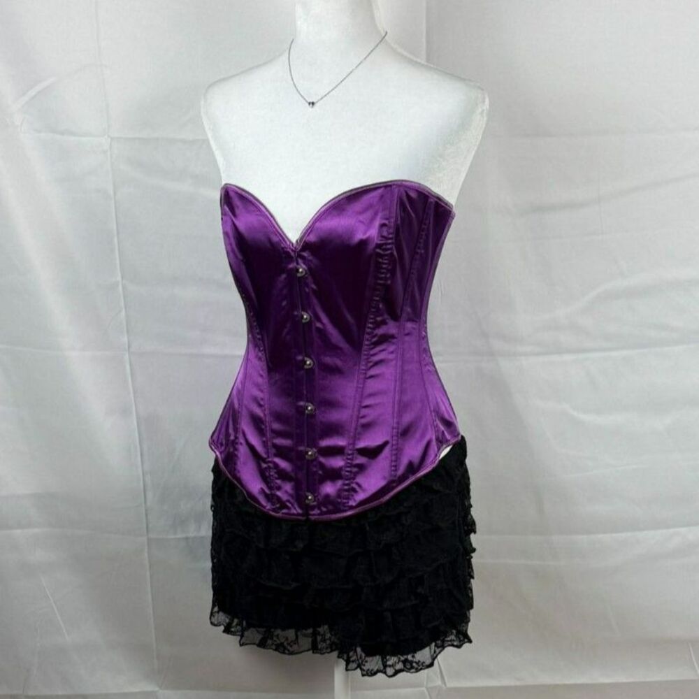 Corset Bustier Satin Overbust Purple Top - S